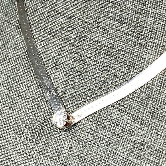 925 Italy Necklace SU Harrington Bone Flat Chain V Style CZ 14.05g - Picture 6 of 14